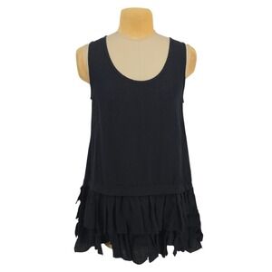 Snapdragon & Twig Dress Women Medium Black Linen Sleeveless Ruffle Hem Lagenlook